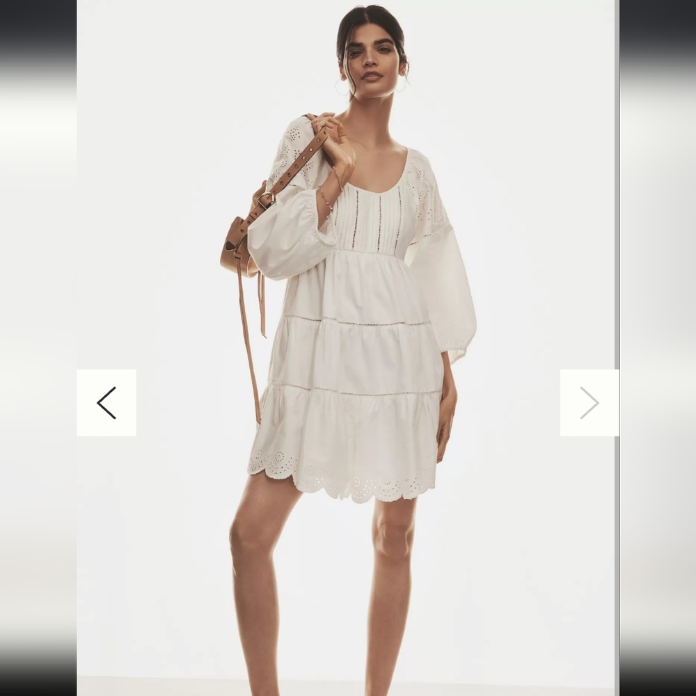 By Anthropologie Balloon-Sleeve Lace Scallop-Hem Romper